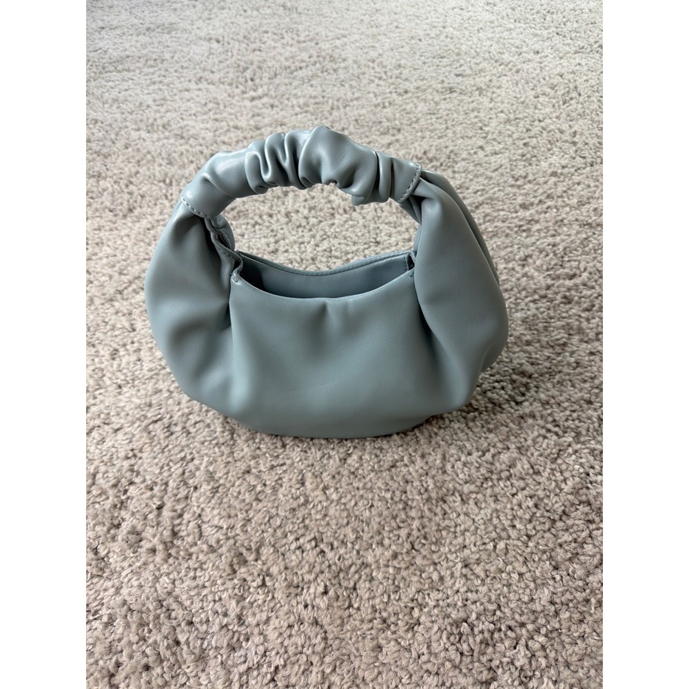The Drop Women Avalon Small Tote Bag Light Blue Ruched Handle Handbag Croissant